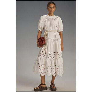 Rhode Dress Small White Adryn Eyelet Long Maxi Boho Relaxed Summer Sundress NEW